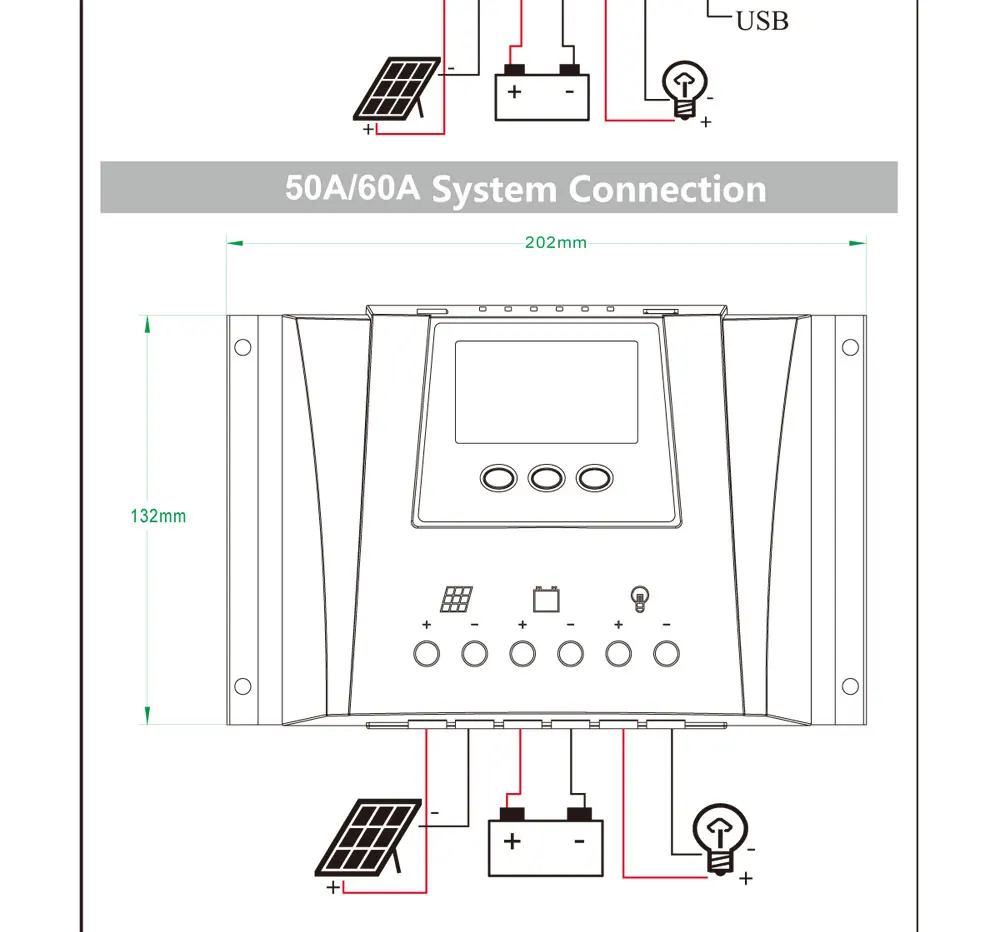 PWM контроллер солнечного зарядного устройства 20 30 60 80 Ампер солнечная панель с подсветкой контроль напряжения Авто LiFePO4 литиевая батарея 3,2 в 3,7 в