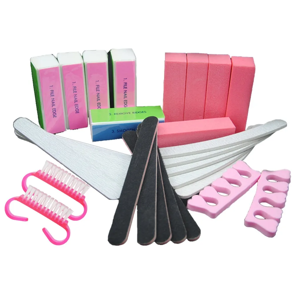 25pcs/Set Nail Files Buffing Buffer Block Grit Curved/Straight Grey