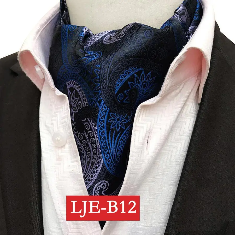 YISHLINE Мужской Шелковый шейный платок Галстук Пейсли Цветочный формальный галстук аскотские Галстуки Scrunch самостоятельно британский джентльмен галстук Свадебная вечеринка - Цвет: LJEB-12