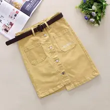 Желтые джинсовые юбки женские летние однобортные юбки с большими карманами неправильной длины прямые джинсовые юбки 26009