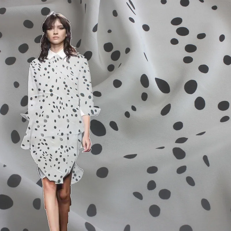 

140cm polka dot printed silk fabric soft dress shirt silk crepe de chine fabric 16mm dress crepe fabric wholesale silk cloth