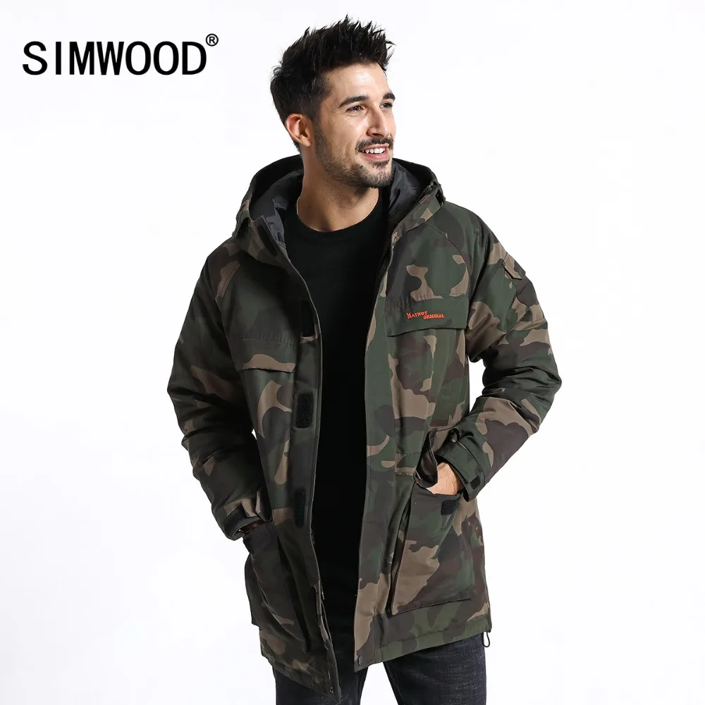 SIMWOOD Зимние новые 90% серые пуховые пальто мужские модные камуфляжные куртки