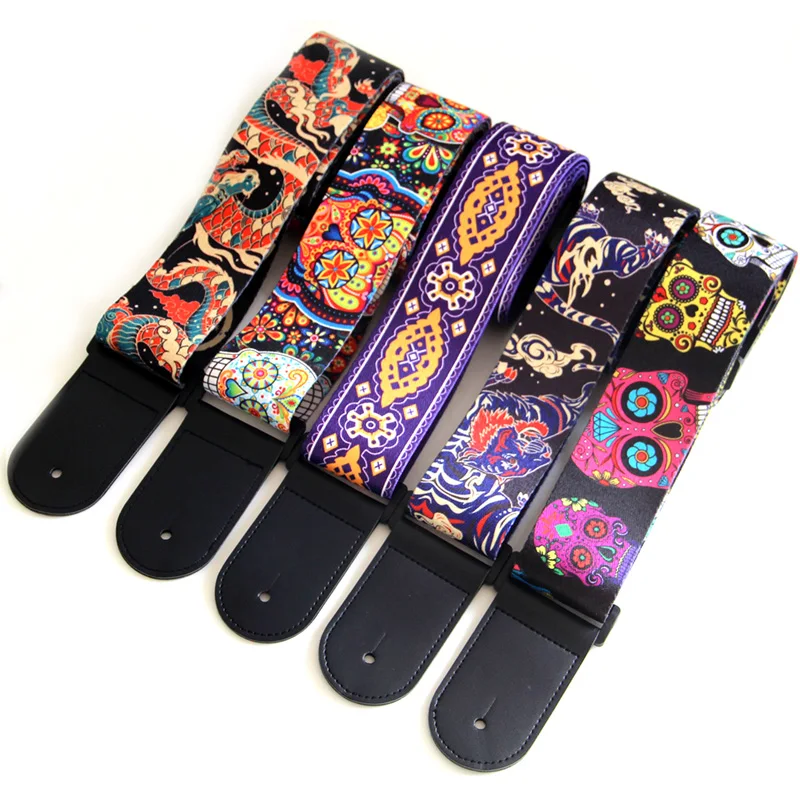 Ends-Strap Flowers Electric-Guitar-Strap Acoustic Vintage Stripes 5-Colors Embroidery-Fabrics