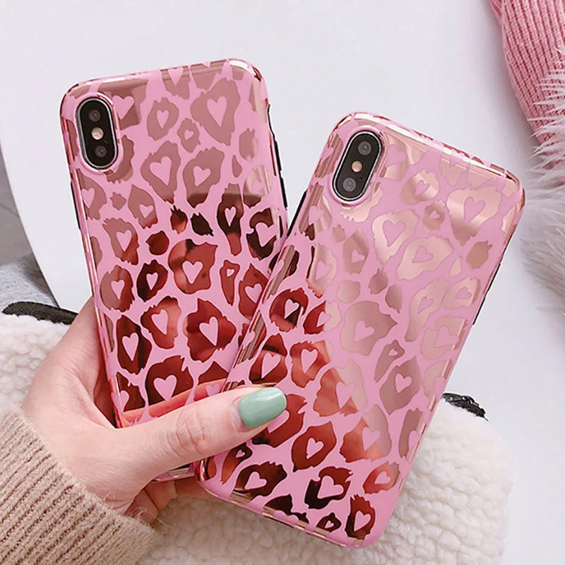 

Shining Glossy Leopard spot phone Case For iphone11PRO MAX X XR XS Max 6 7 8 Plus Rose gold soft TPU Case silicone Back cove