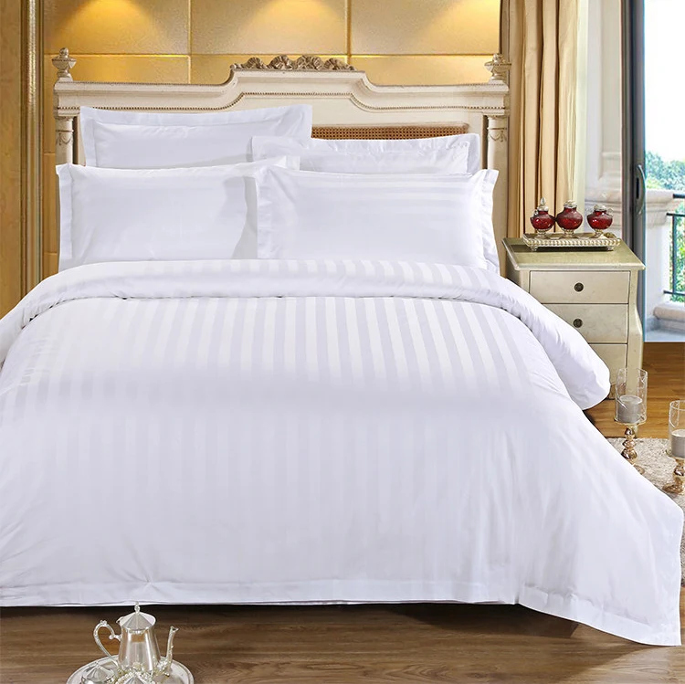 New Pure White Stripes Hotel Bedding Set Polyester Fabric Bed