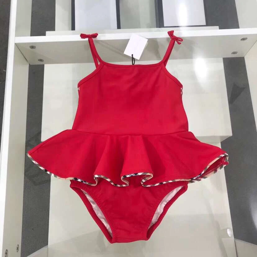 

Girls Swimwear Red Polka Ruffle Swimsuit Bikini Swim Baby Girl Toddler Beach one piece in late of Jan