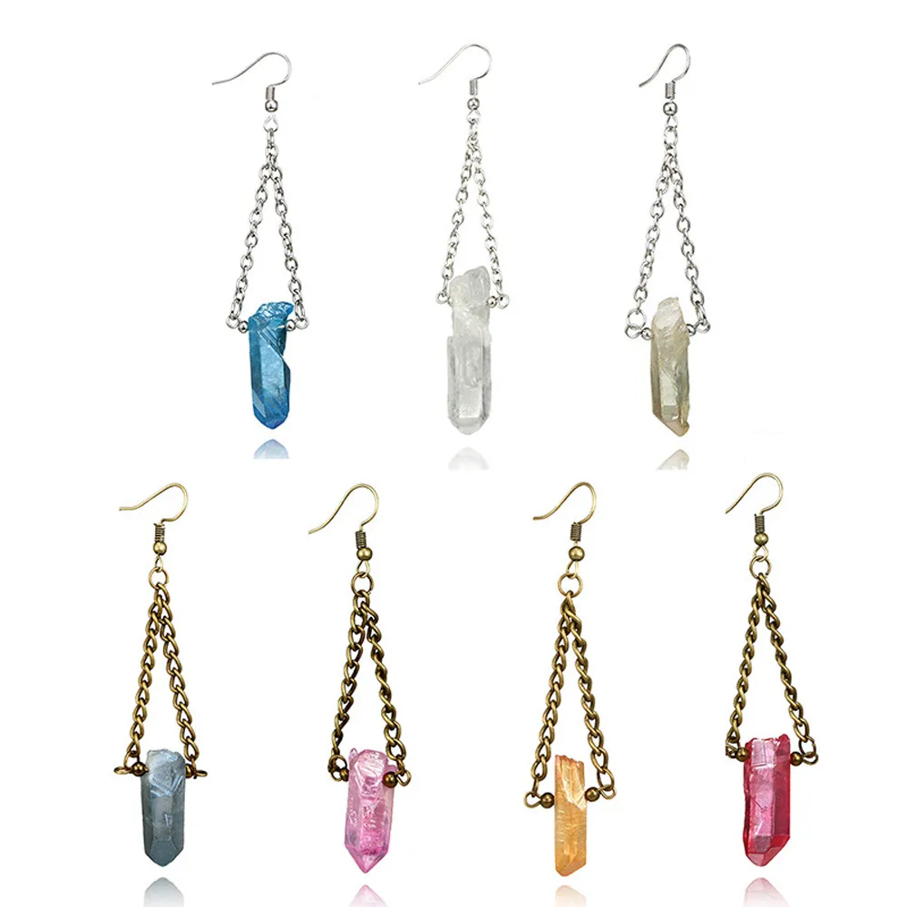 

OTOKY 1pair Multicolor Stone Natural Crystal Rock Earring Quartz Pendant May23