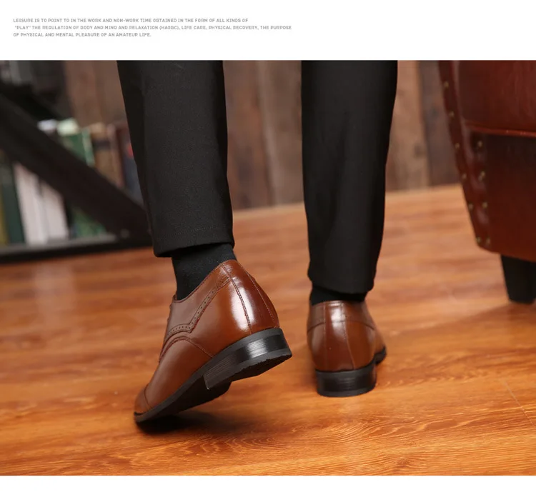 Высококачественная Мужская модельная обувь с перфорацией типа «броги» со скрытой подъемная стелька, увеличивающая рост обувь на 6 см для свадьбы