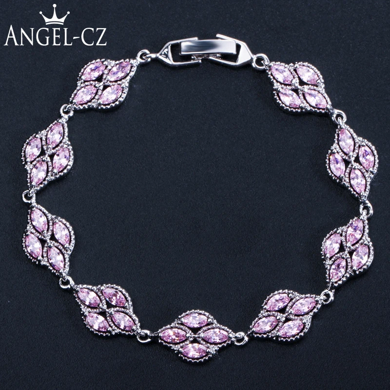 Сверкающий Браслет ANGELCZ из розового фианита в форме листьев ювелирное изделие