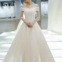 Свадебное платье г. Mrs Win свадебное элегантное бальное платье с вырезом лодочкой и Шлейфом Кружевное винтажное свадебное платье размера плюс es F