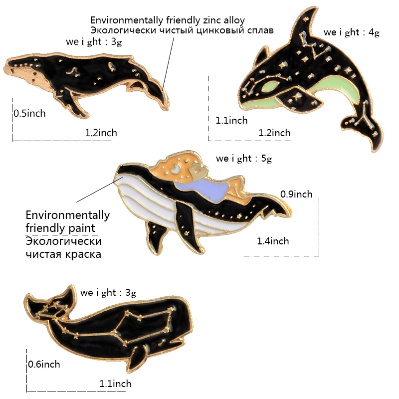 Мультфильм одинокий КИТ и малыш Акула Созвездие эмалированные булавки брошь джинсы Нагрудный значок ювелирные изделия подарок для детей женщин мужчин