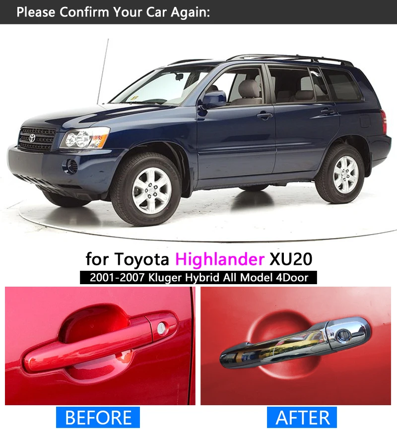 Хромированная накладка на ручки для Toyota Highlander 2001 2007 XU20 отделка Kluger 2002 2003 2004 2005 2006