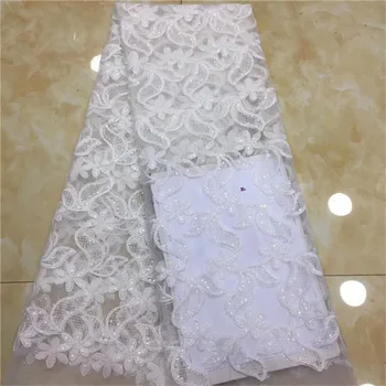 

2019 white white New Design African Lace Fabric High Quality French Beads Embroidered Tulle Lace Fabric with Sequins