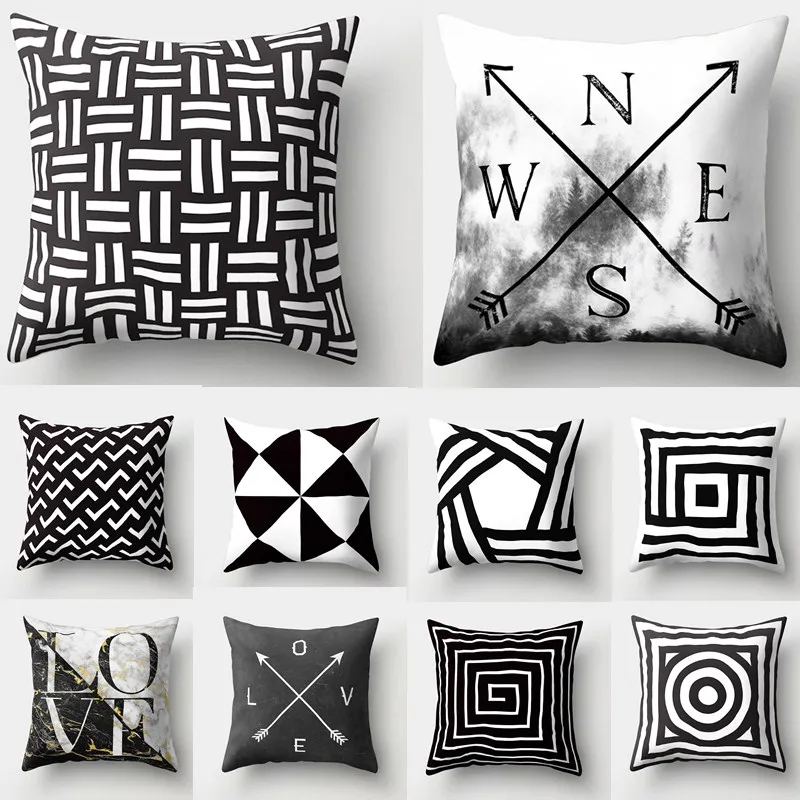 

Black Geomatric Polyester Cushion Cover Decorative Cushion for Sofa Living Room Cushion Decorative Pillow Cover Pillowcase 40525