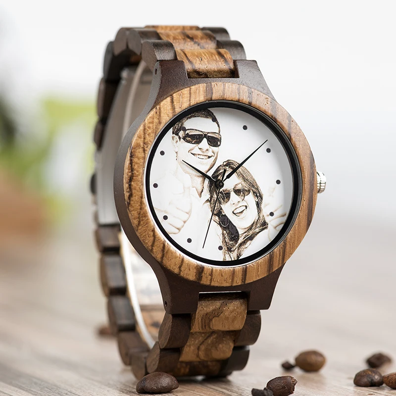 BOBO BIRD Wood watches With UV Printing Your Photo Men Ladies Quartz Wristwatch OEM Customized Gift UV-C/D30