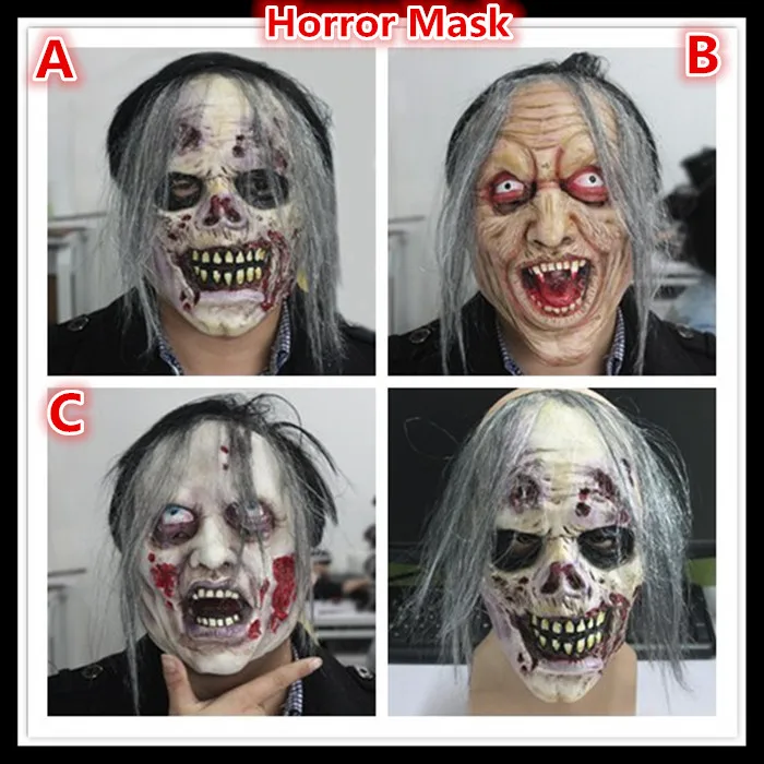 Doprava zdarma Vysoce kvalitní Party Cosplay Scary Mask Halloween Zubatý Zombie nevěsta s šedivými vlasy Horor Ghost Skull Blood Mask