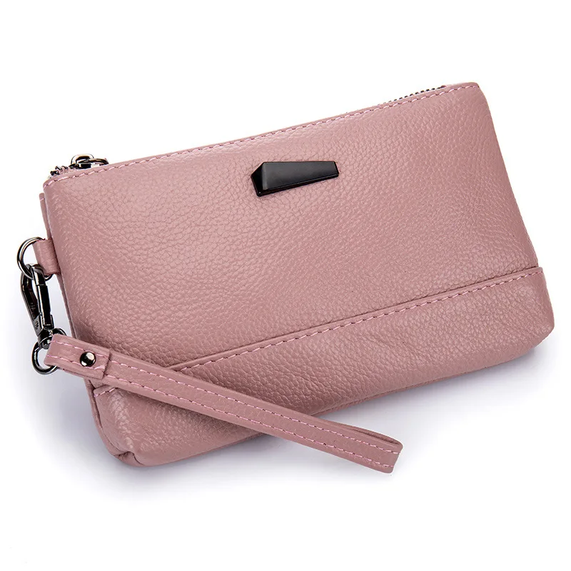 Мягкая женская сумка-клатч из натуральной кожи, сумка-Органайзер, Натуральная Воловья кожа, сумка для телефона, наручные мини-сумки, модные летние подарочные фиолетовые сумки для девочек - Цвет: pink