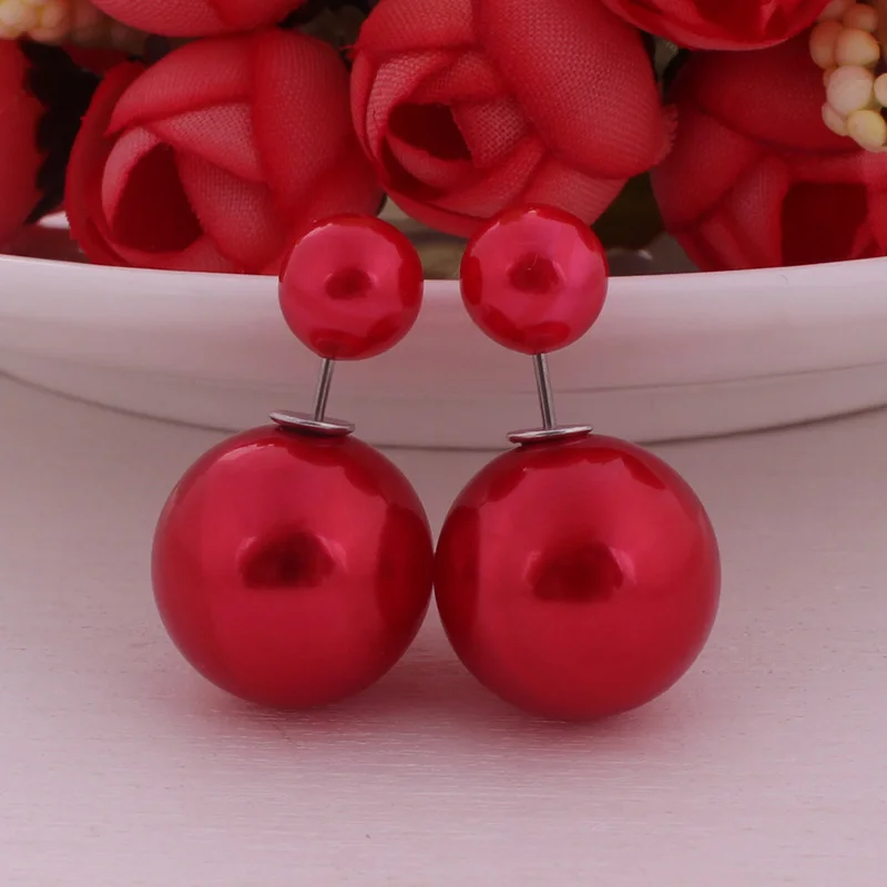 Btuamb, простой стиль, Двухсторонние серьги-гвоздики с большими бусинами и жемчужными шариками для женщин, очаровательные ювелирные изделия, букле, Doreille, бесплатный стиль - Окраска металла: Red
