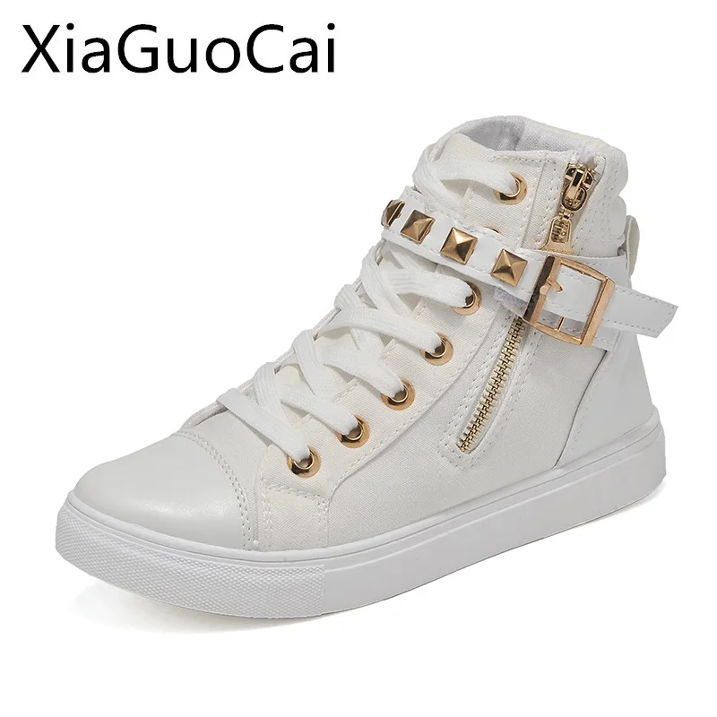 Rivet White Fashion Women Casual Shoes Flat High Top Female Pink Sneakers for Women Platform Cute Flat Shoes G76 35