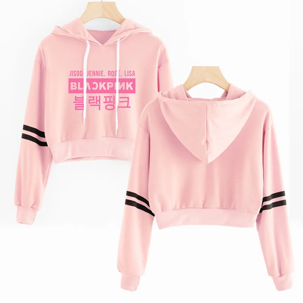 Новинка 2019 года Blackpink kpop crop top свитер с капюшоном для женщин корейский сексуальные Harajuku печати уличная женская повседневная одежда