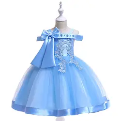 2019 новая Цветочная для девочек платье для девочек на день рождения аппликация из кружевного тюля для девочек Нарядные платья вечерние