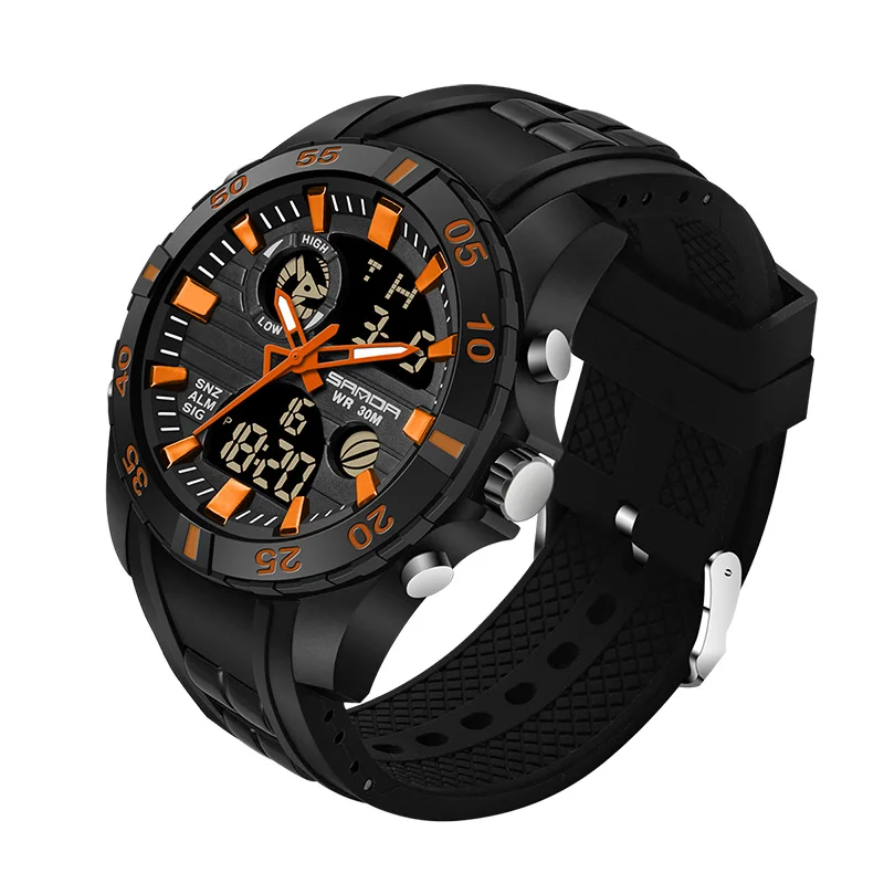 Sanda мужские часы черные спортивные часы светодиодный цифровой 3ATM водонепроницаемые военные часы S Shock мужские часы relogios masculino - Цвет: orange
