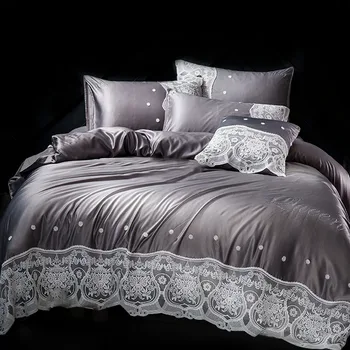 

Silky Lace Cotton 4 pieces sheet set Naked Washed Silk Solid Color Duvet Cover 4 pieces sheet set