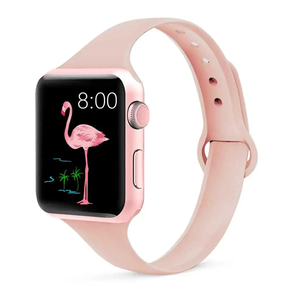 Slim Strap for Apple watch band apple watch 5 4 44mm 40mm iwatch 4 3 2 1 42mm 38mm slim silicone correa bracelet Accessories - Цвет ремешка: retro rose 17