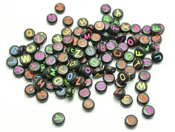 

500 Assorted Black with Neon Color Acrylic Alphabet Letter Coin Beads 4X7mm