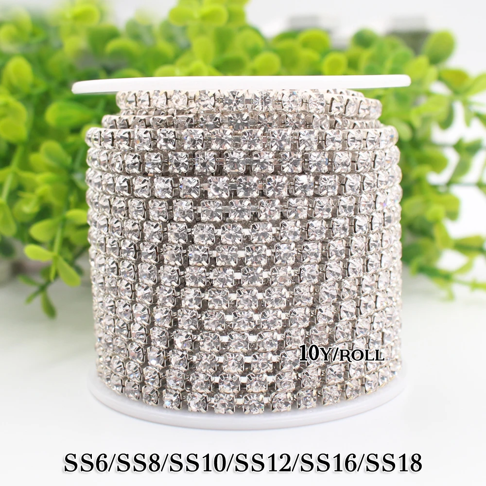 

Hot sale 1M/lot Transparent AB Rhinestone Chain Sew on Cup Chains for DIY Craft Silver Base Sewing Clothes Accessories