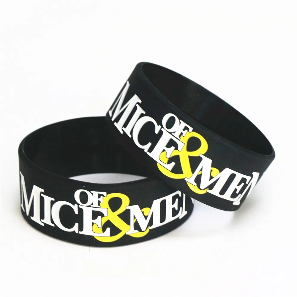 Fashion 25PCS Black Color OF MICE & MEN Silicone Wristband Wide Debossed Rubber Bracelet& Bangles Gifts Wholesale SH089