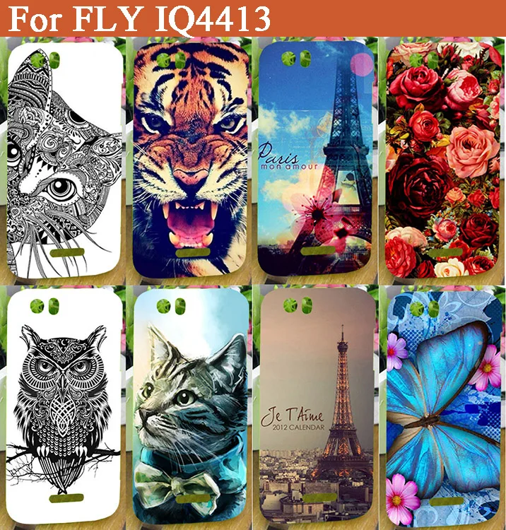 

High Quality printing SOFT TPU flowers animals Eiffel Towers Cover pattern Case For Fly IQ 4413 IQ4413 Evo Chi 3 with 14 Style