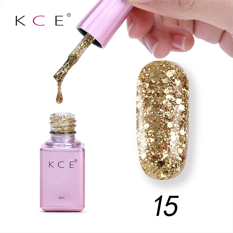 KCE, профессиональный бриллиантовый блеск с ультрафиолетовым свечением, лак для ногтей, 6 мл, впитывающий блестящий гель, долговечный Блестящий лак, маникюрные Съемные Инструменты - Цвет: 15