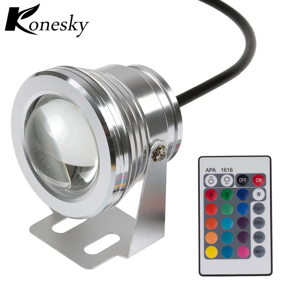 

10W 12v underwater RGB Led Light 1000LM Waterproof IP68 fountain pool Lamp Lights16 color change + 24key IR Remote controller