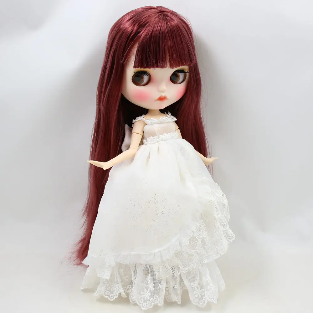

ICY Nude Blyth Doll No.BL12532 Wine red hair Carved lips Matte customized face Joint body 1/6 bjd