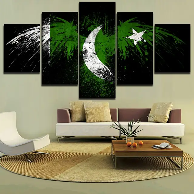 Decor Home Living Room Canvas Artworks 5 Pieces Flag Of Pakistan