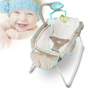 

CH Baby Kids Rocking Chair with Music, Folding Baby Swing with Removable Toy Rack, Soft Comfort Seat Baby Cradle