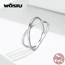 WOSTU 100% 925 серебристый плетение двойной слой круг кольца для женщин свадебное кольцо вечерние ювелирные изделия FIR543