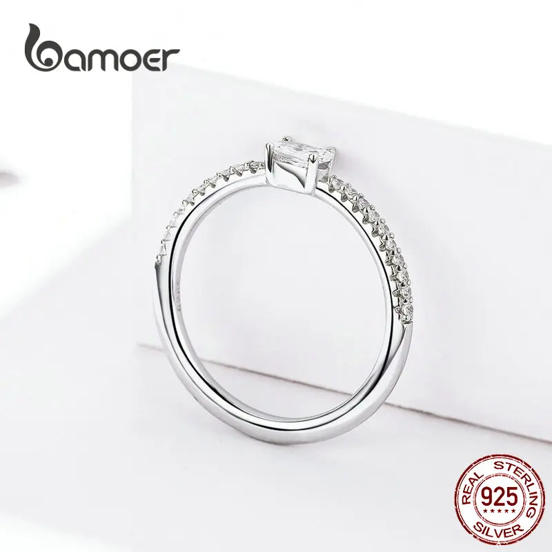 BAMOER, обручальное кольцо, Стерлинговое Серебро 925 пробы, прозрачный кубический цирконий, обручальные кольца для женщин, обещающее, массивные ювелирные изделия SCR524