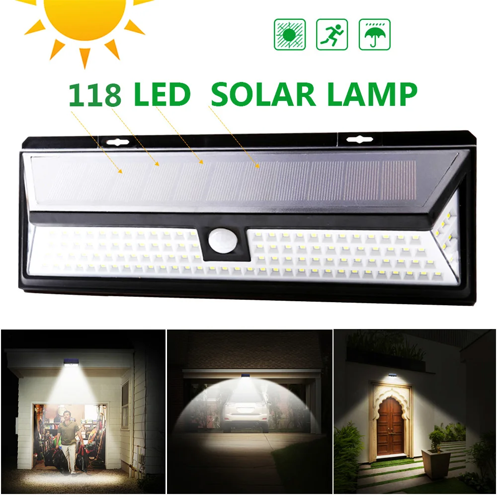 

118 LED 1000LM 3 Modes Garden Solar LED Lights Motion Sensor 270 Degree Waterproof IP65 Solar Security Light Outdoor Solar Lamp