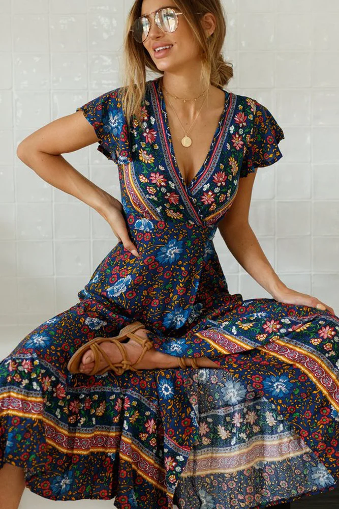 Multicolor-V-Neck-Beach-Resort-Printed-Dress-LC611149-22-5