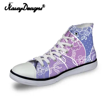 

Noisydesigns Women sneakers Casual fake lace mesh 3D print flat vintage Canvas Vulcanized shoes high top flats girls footwear