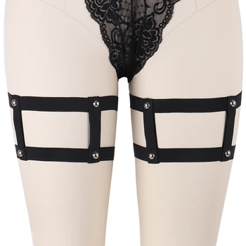 

2017 New Womens Leg Sock Garter Black Thigh Stocking Suspender Belts Rivet Goth Punk Harajuku Exotic Fetish Club Party Dancewear