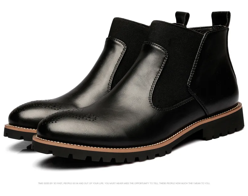 Men Chelsea Boots Slip-on Waterproof Ankle Boots Men Brogue Fashion Boots Microfiber Leather shoes Big Size
