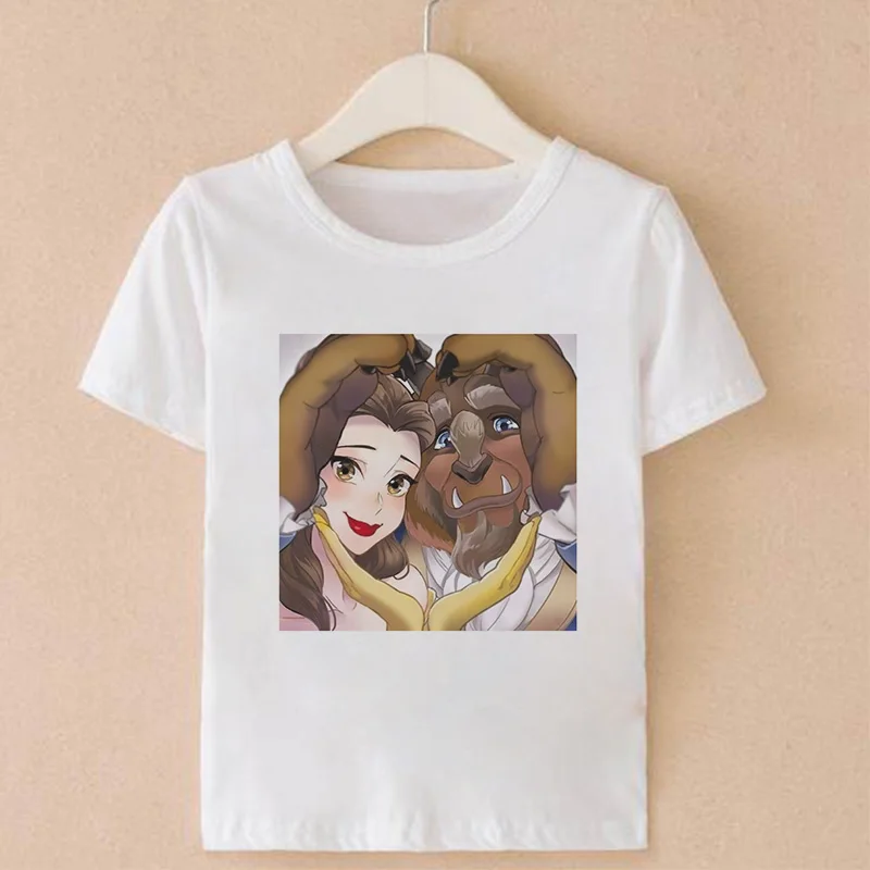 Летняя модная футболка для девочек с принтом принца и принцессы; Забавные футболки для девочек с принтом из мультфильма Kawaii; Детские футболки для девочек в стиле Харадзюку; одежда для подростков