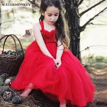 

Girls Dress 2018 Summer Sequined Lace Tutu Tulle Wedding Party Dress Infant Toddler Gorgeou princess Dress Christening Gowns Red
