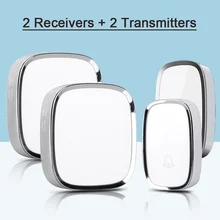 New Arrival EU Plug 2 Transmitter 2 Receivers Wireless Waterproof Door Bell Smart 36 Melody Doorbells
