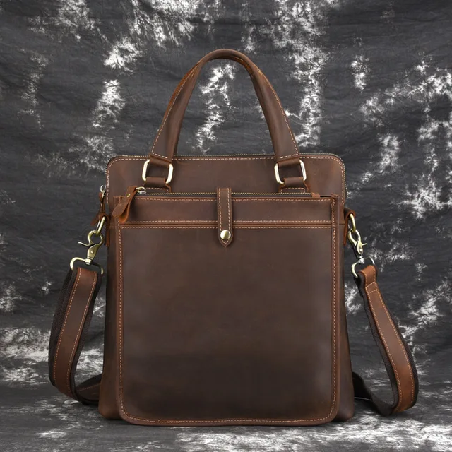Aliexpress Luxury Vintage Pure Handmade Crazy Horse Leather Men Bag Casual Shoulder Messenger Bags Vertical Genuine Handbags