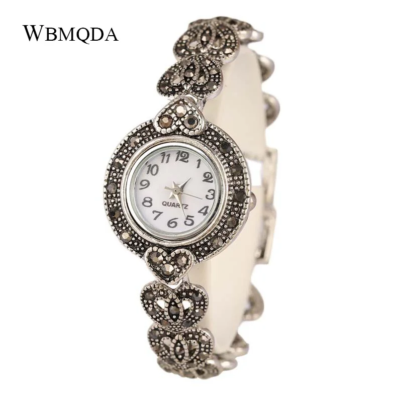 Модные античные серебряные часы с сердечком и кристаллами, металлические браслеты для женщин, роскошный браслет, часы, модные ювелирные изделия