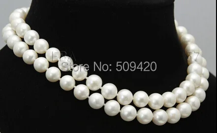 

Free Shipping >>woman's gift 2 rows 11-12mm White fresh water akoay round pearl necklace